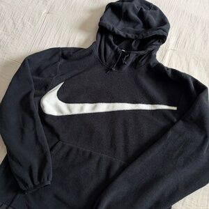 Nike Big Swoosh Fleece Sherpa Oversized Hoodie Men's L Black White Y2K